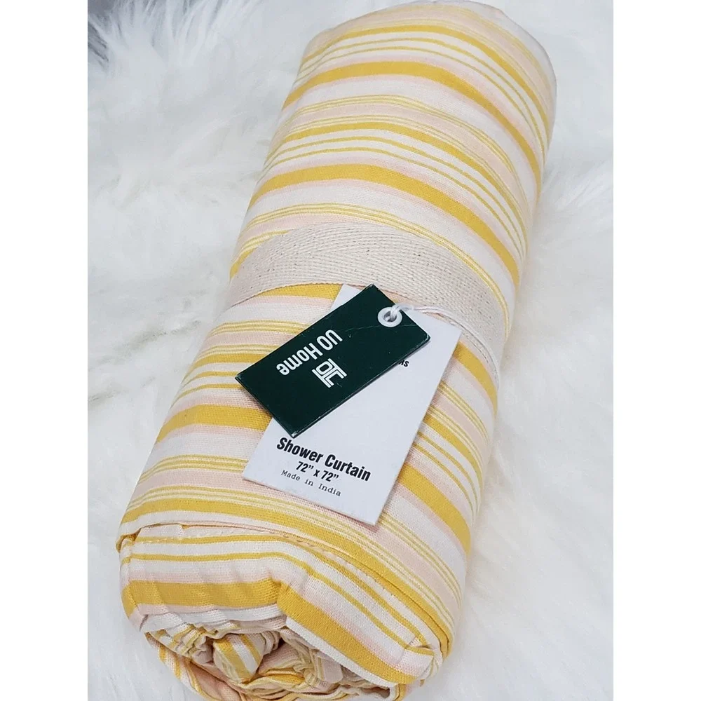 NEW Urban Outfitters SHOWER CURTAIN stripes gold pink bathroom vanity decor
